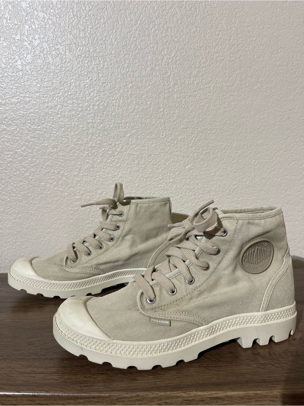 Palladium Light Beige Canvas High-Top Boots